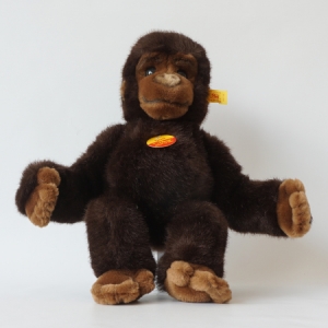 Button flag shield ticket 35 cm vintage monkey baby gorilla gori steiff woven fur dark brown